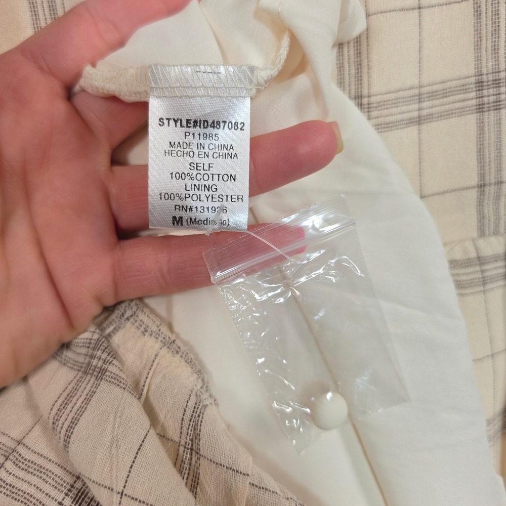 Tea n Rose Plaid Dress Womens Medium Cream Cottagecore Boho Minimalist Academia - Picture 8 of 16